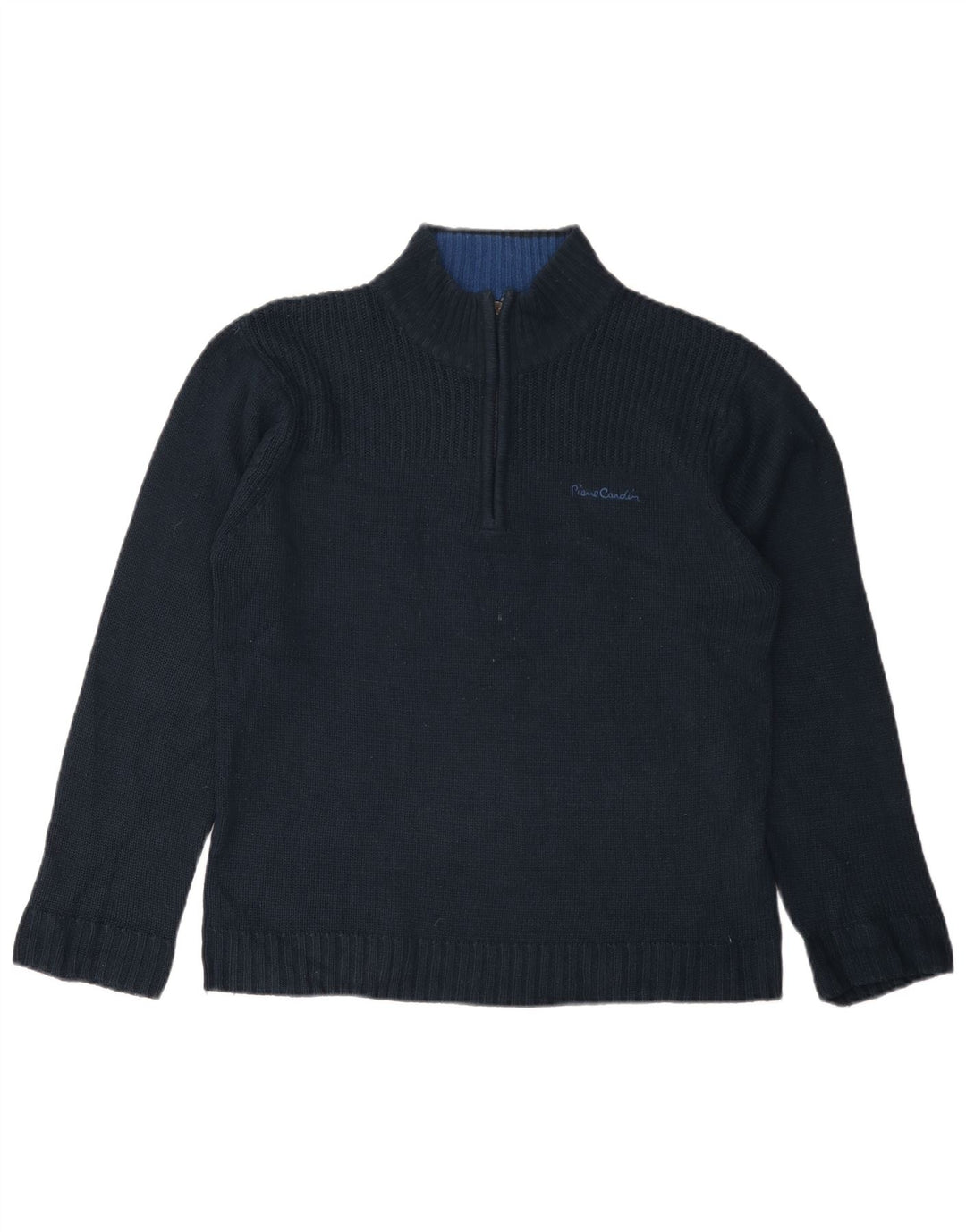Suéter masculino PIERRE CARDIN com zíper e gola média azul marinho acrílico