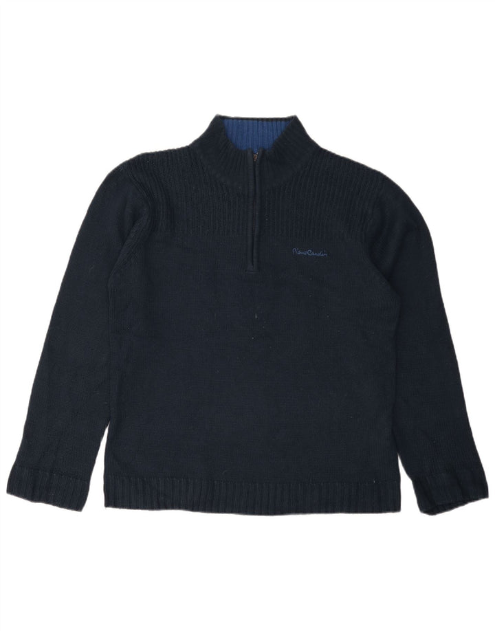 Suéter masculino PIERRE CARDIN com zíper e gola média azul marinho acrílico