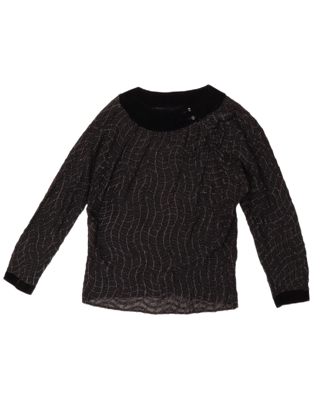 Blusa feminina vintage transparente UK 16 listrada preta grande