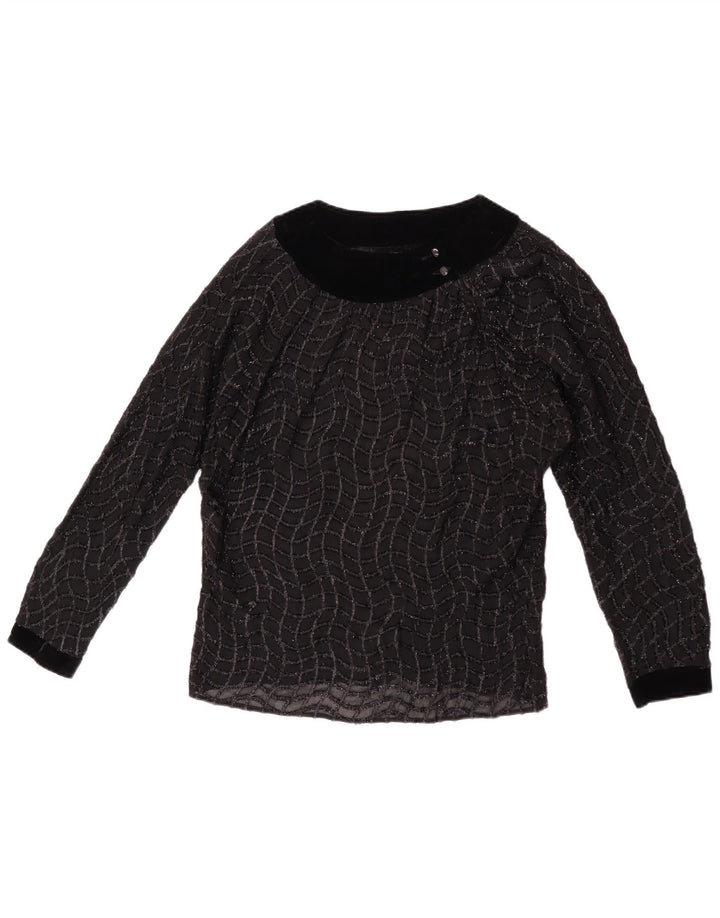 Blusa feminina vintage transparente UK 16 listrada preta grande