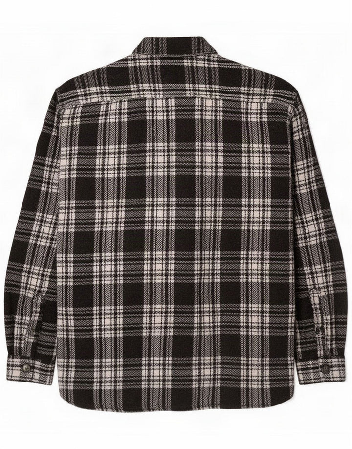 Camisa de flanela masculina vintage média poliéster xadrez preto