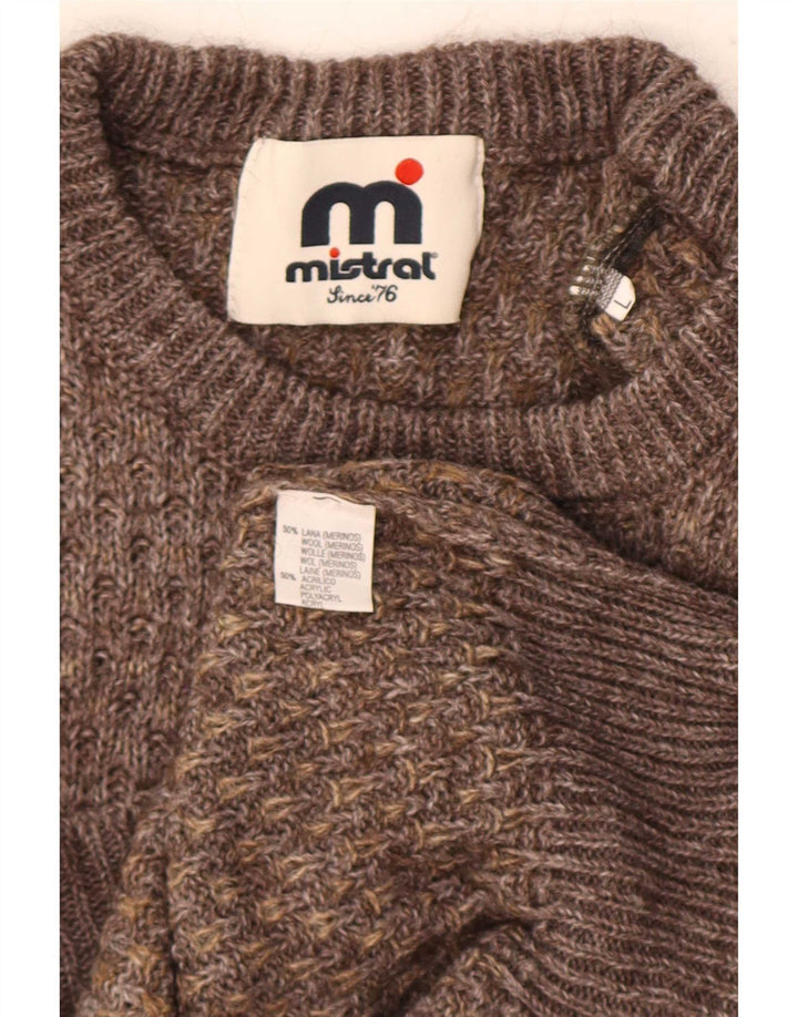 Suéter masculino Mistral com gola redonda, grande lã marrom