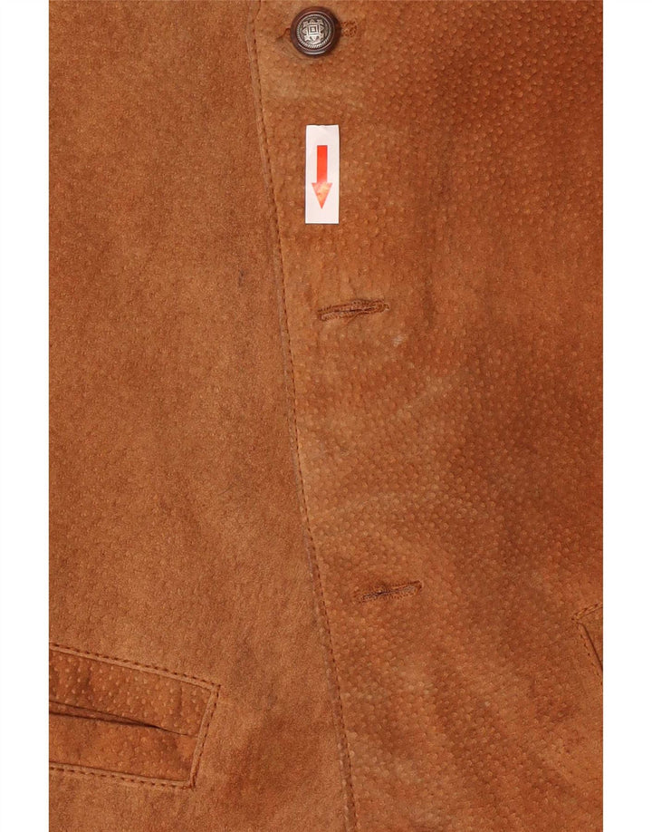 Colete vintage masculino de camurça de couro marrom médio