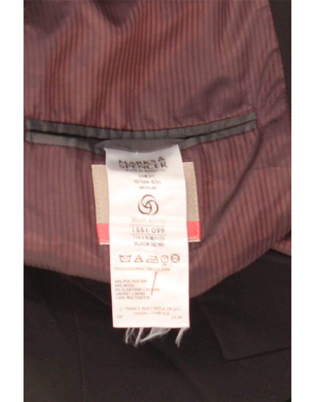 Jaqueta blazer masculina de 3 botões Marks & Spencer Reino Unido 42 grande poliéster preto
