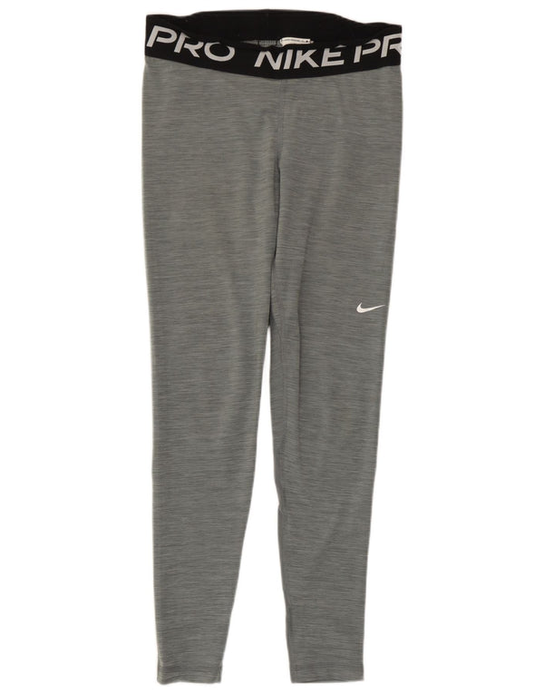 Nike Womens Dri Fit Graphic Leggings UK 12 Medium Grey Colourblock