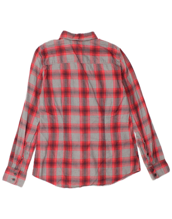 Camisa feminina de flanela J. Crew UK 6 XS algodão xadrez vermelho