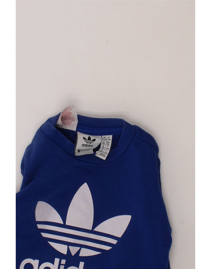 ADIDAS Baby Boys Graphic Sweatshirt Jumper 9-12 Months Blue Cotton Vintage Adidas and Second-Hand Adidas from Messina Hembry 