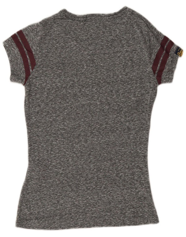 Camiseta gráfica feminina Superdry UK 6 XS poliéster manchado cinza