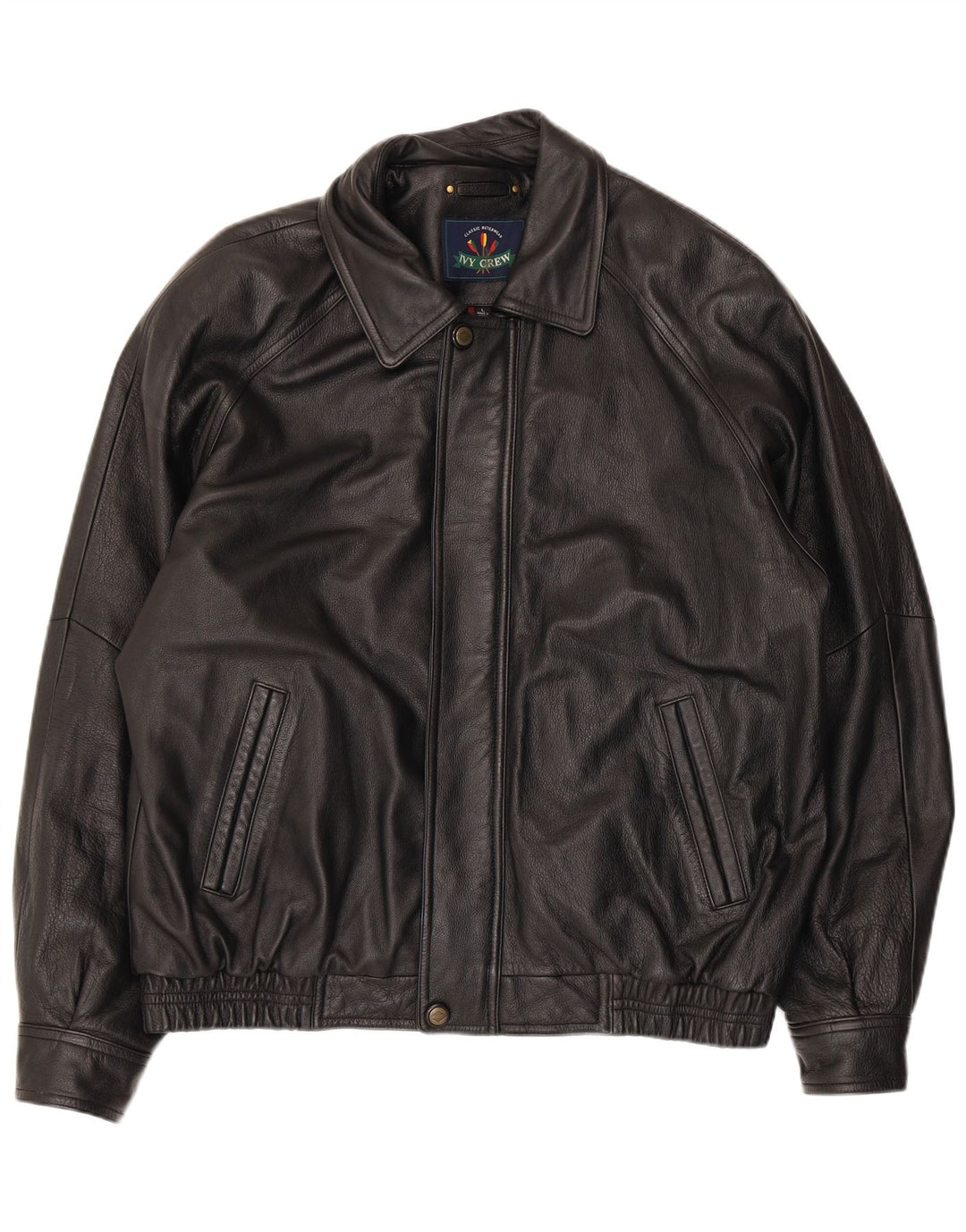 Jaqueta de couro masculina Ivy Crew UK 40 grande preta