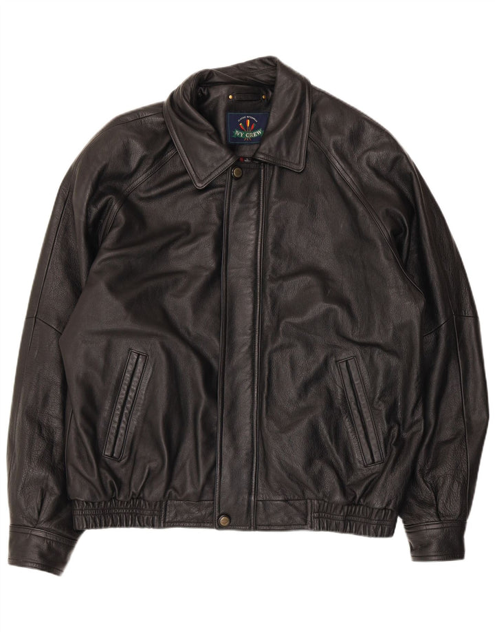 Jaqueta de couro masculina Ivy Crew UK 40 grande preta