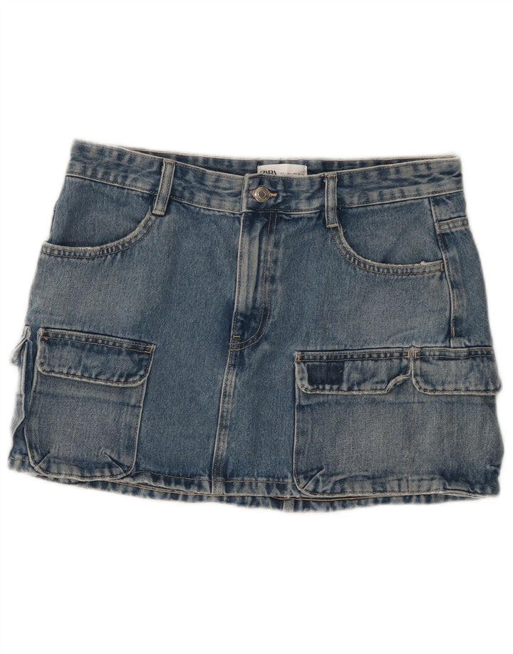 Zara Saia jeans feminina grande W32 algodão azul