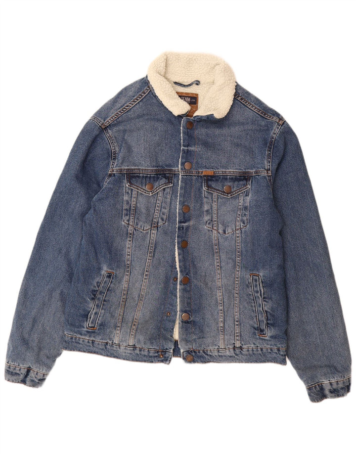 J. HART & BROS Mens Denim Sherpa Jacket UK 40 Large Blue Cotton
