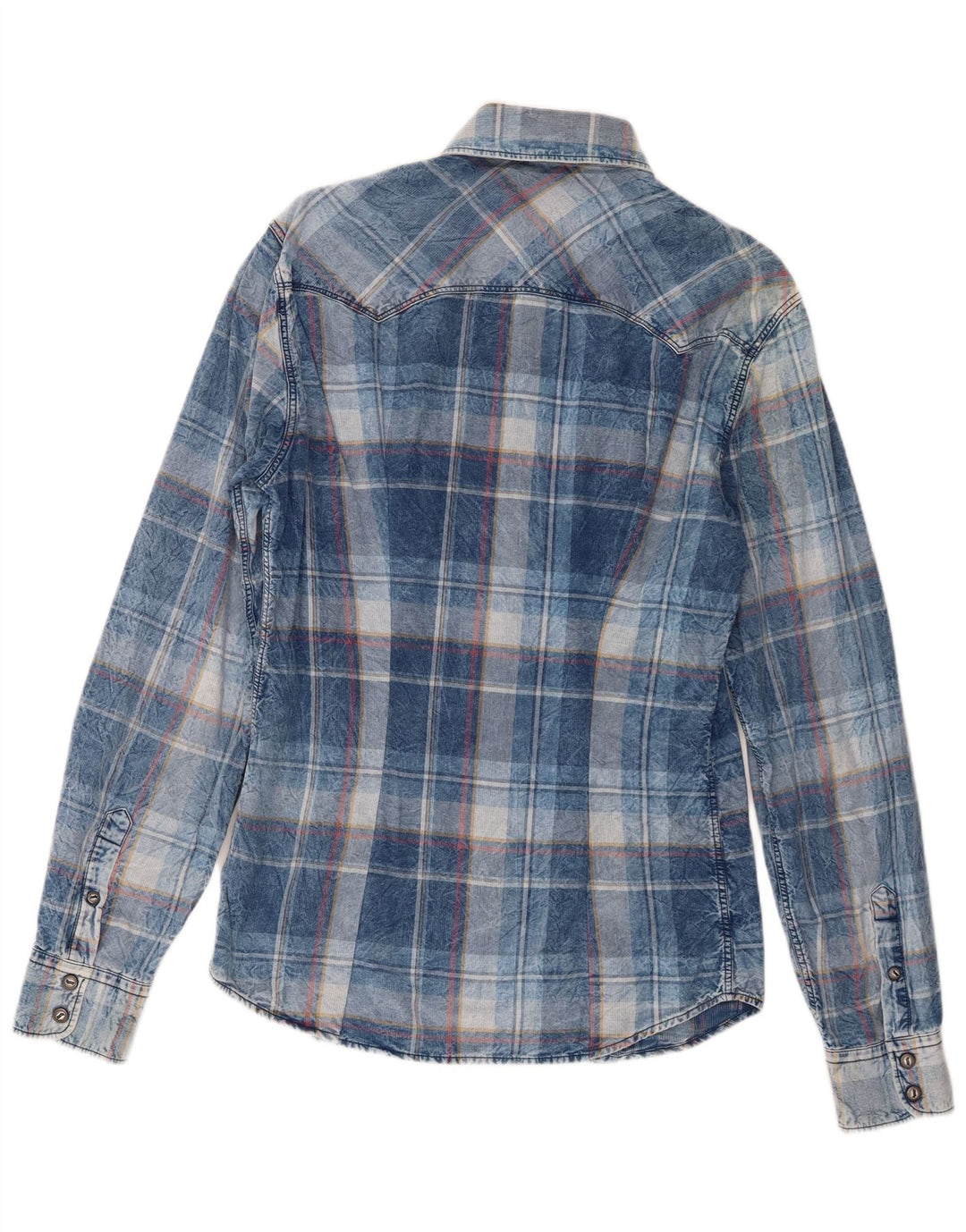 Camisa ocidental masculina Gas grande xadrez azul