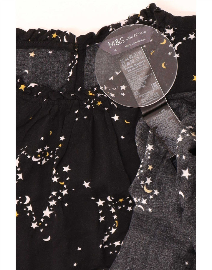 Blusa feminina Marks & Spencer com padrão abstrato Reino Unido 14 grande preta