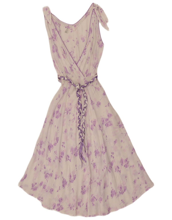 Vestido maxi feminino vintage sem mangas transparente UK 12 floral branco médio