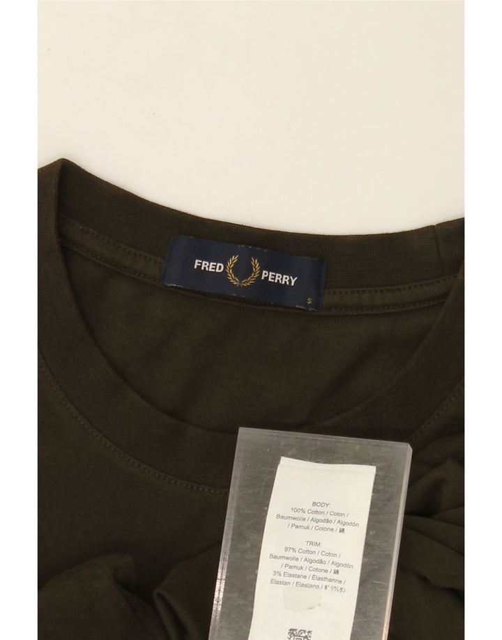 FRED PERRY Camiseta masculina gráfica top pequeno algodão cáqui