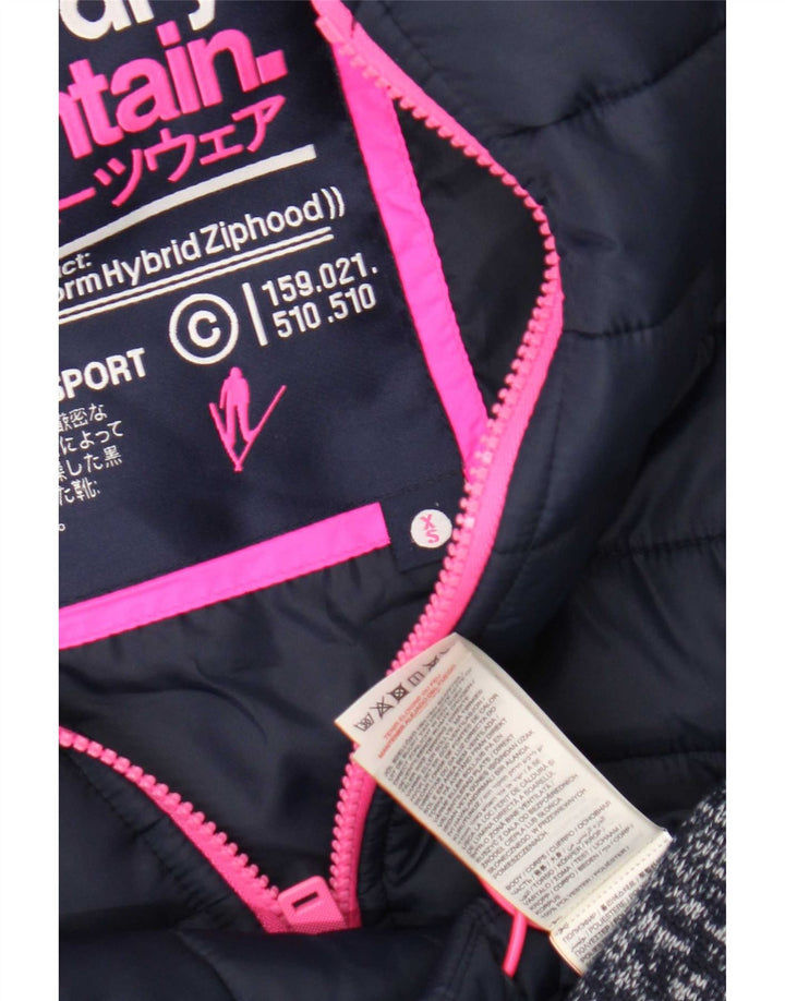 Jaqueta acolchoada com capuz feminina Superdry UK 8 poliéster manchado azul marinho pequeno