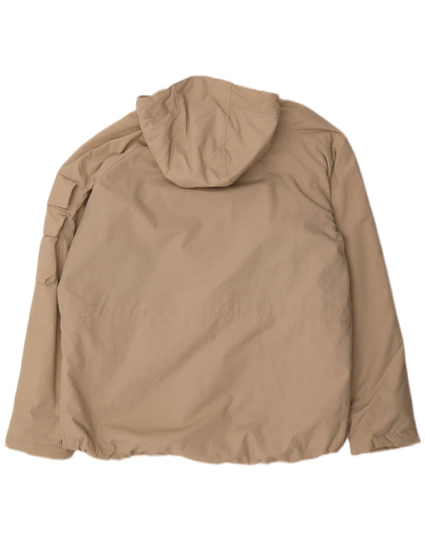 Jaqueta masculina Woolrich com capuz gráfico Anorak Reino Unido 40 grande bloco colorido bege