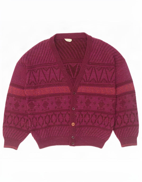 Suéter Cardigan Masculino Vintage UK 46 XL Lã Geométrica Borgonha