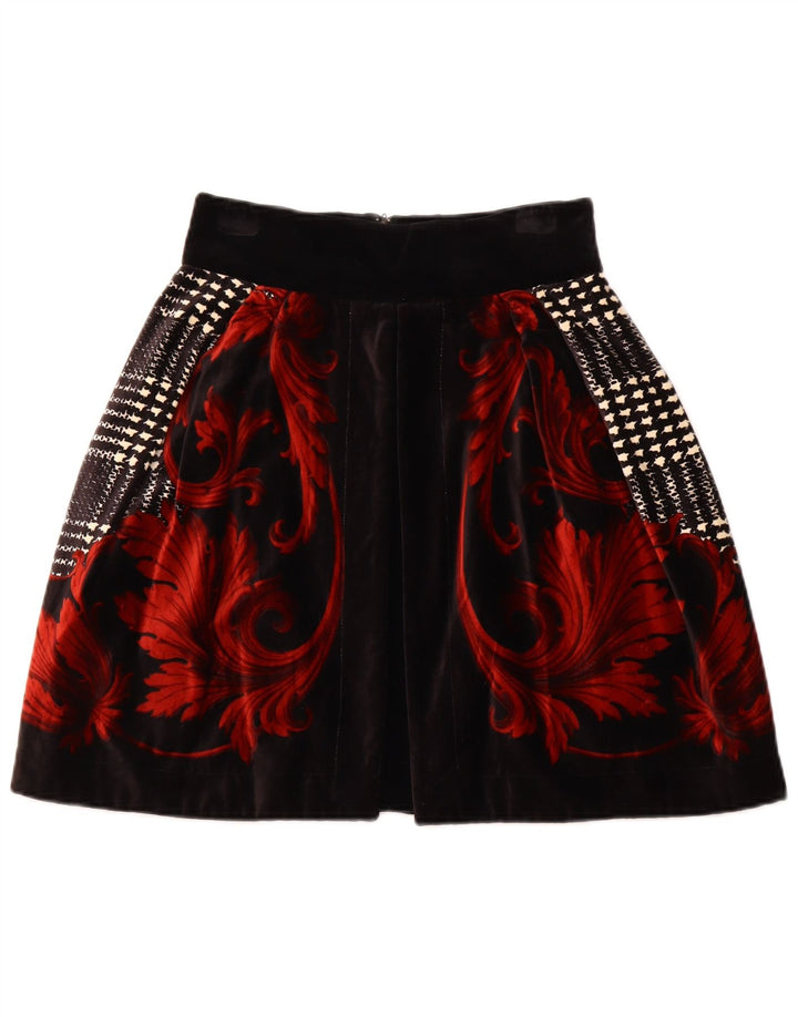 Saia feminina de veludo evasê BYBLOS IT 42 médio W28 algodão floral preto