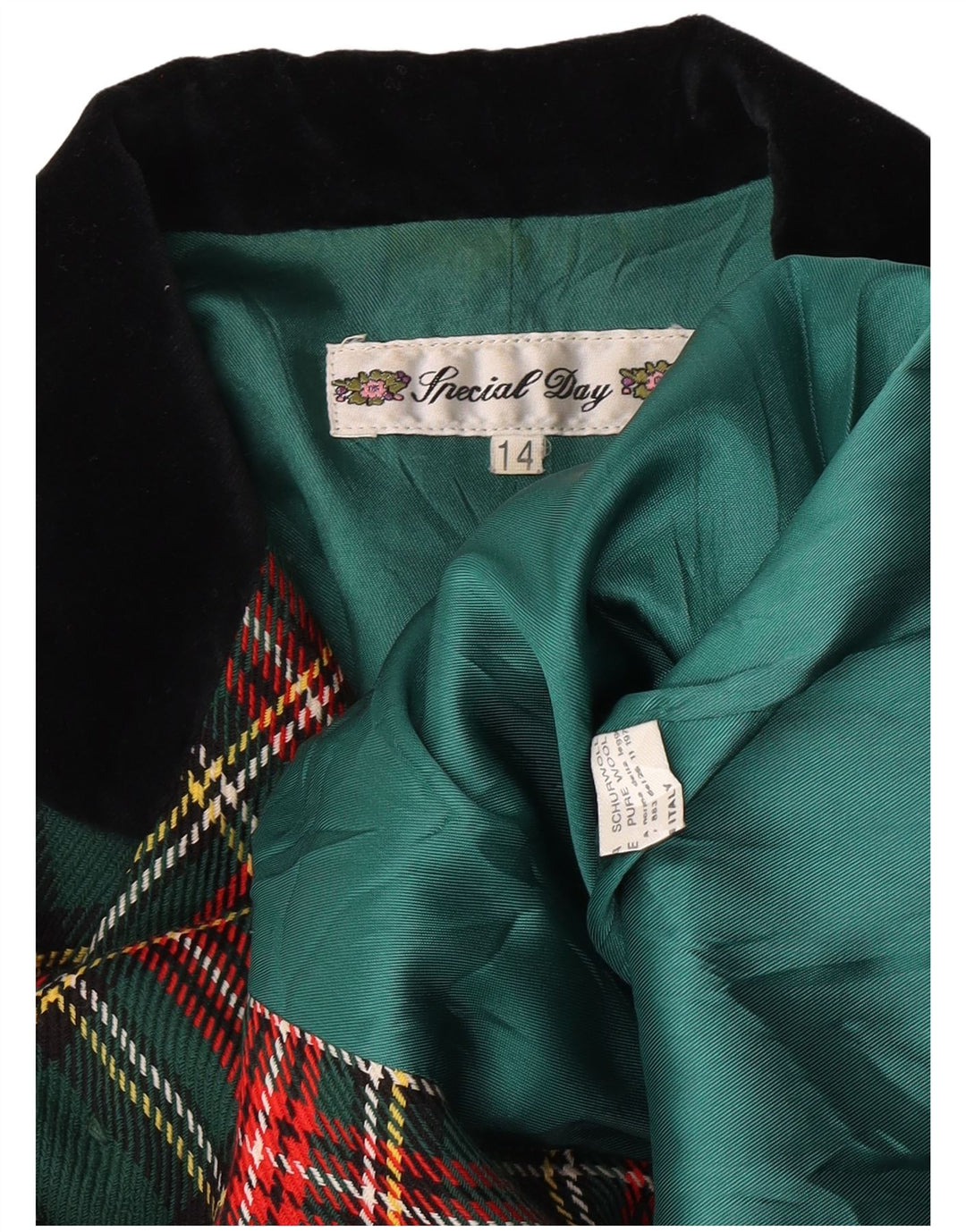 Jaqueta blazer feminina vintage com 1 botão Reino Unido 14 grande xadrez verde clássico