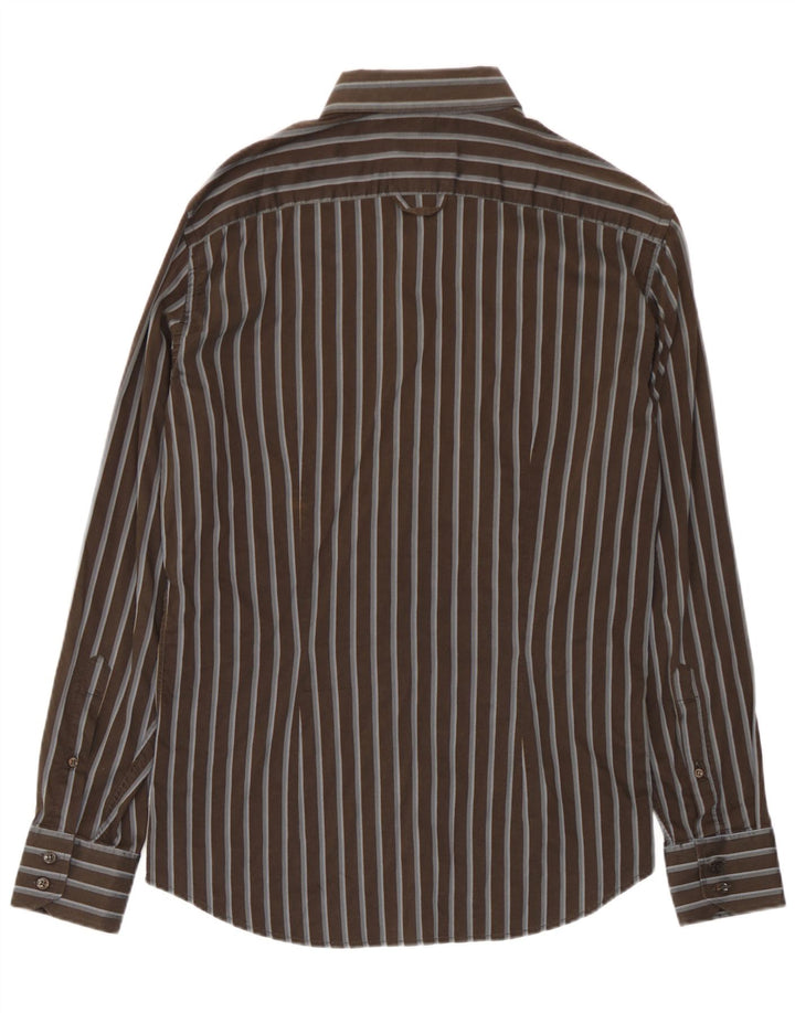 Camisa masculina Trussardi grande algodão listrado marrom