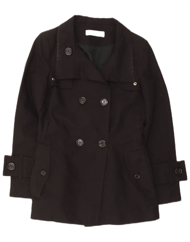 Zara Womens Pea Coat UK 14 Grande Algodão Preto