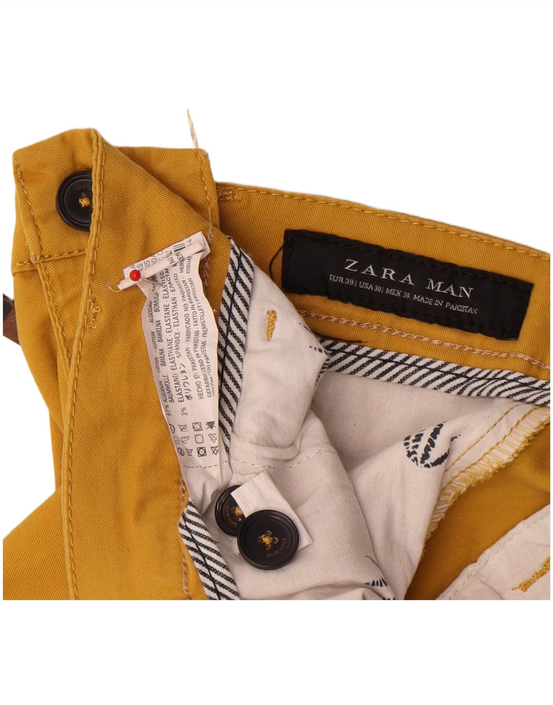 Zara Mens Chino Shorts EU 38 Pequeno W30 Algodão Amarelo