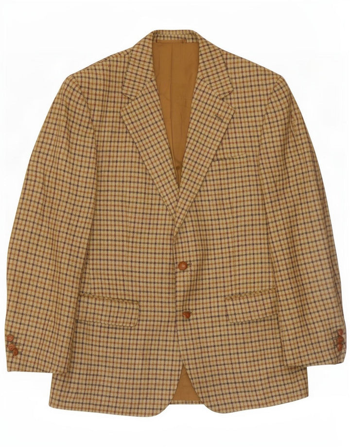 Jaqueta blazer masculina vintage com 2 botões IT 50 grande bege guingão nova lã