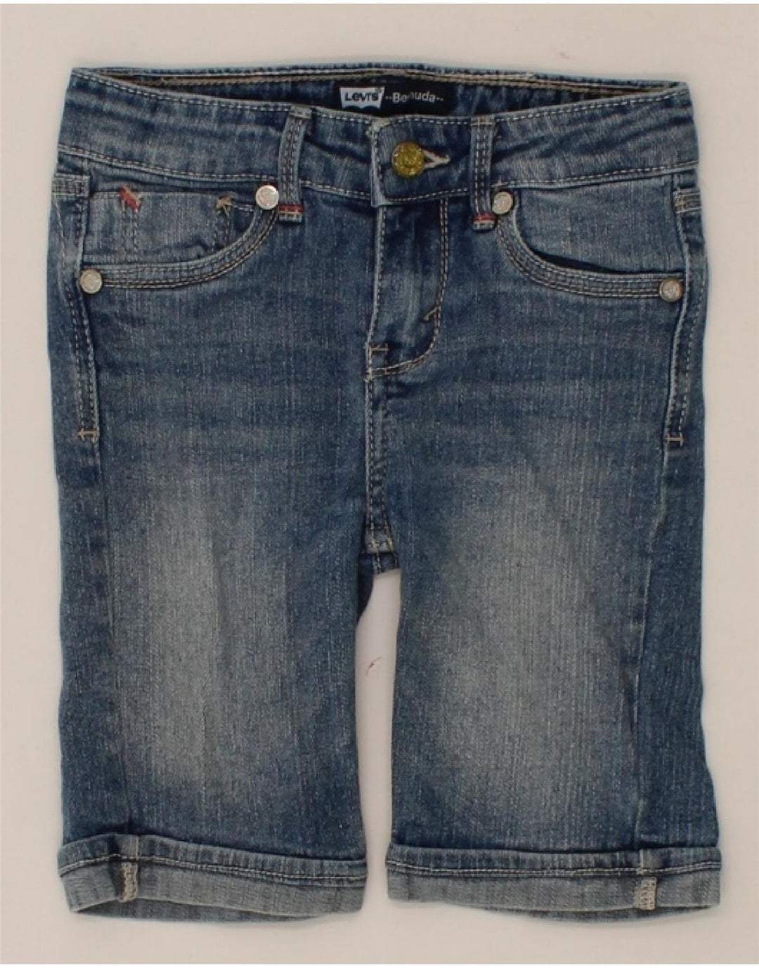 LEVI'S Girls Denim Bermuda Shorts 5-6 Years W22 Blue Ramie Vintage Levi's and Second-Hand Levi's from Messina Hembry 