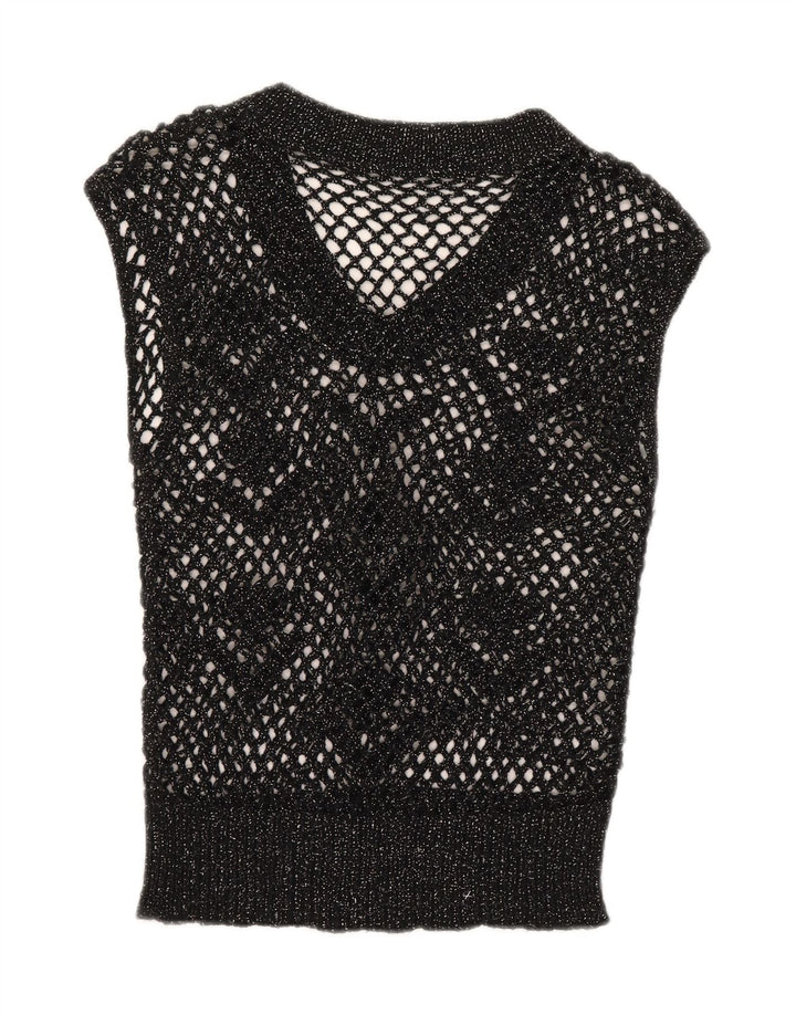 Colete feminino vintage transparente UK 12 médio preto