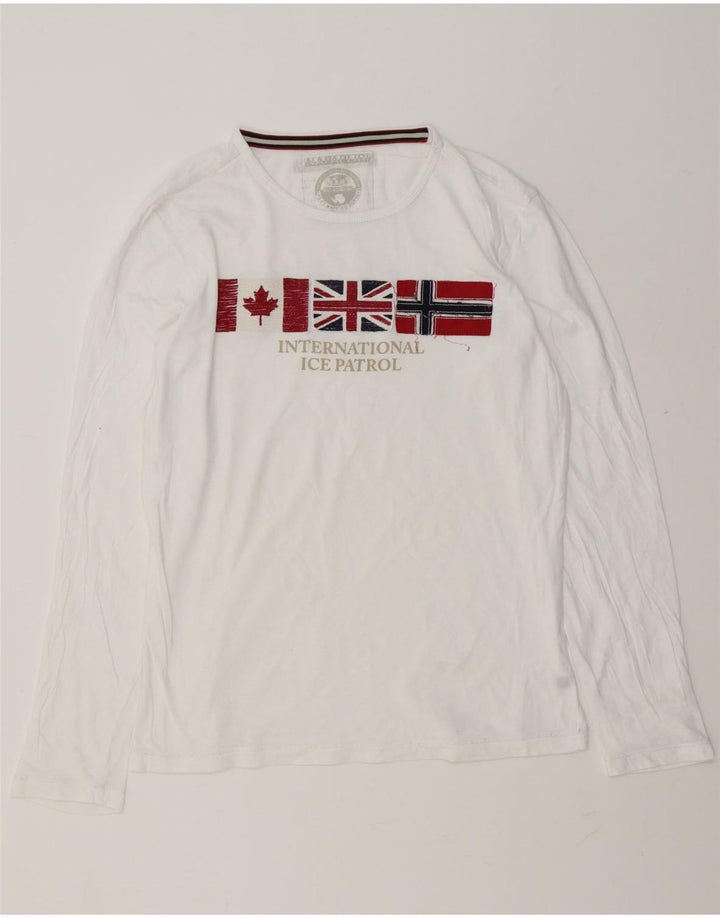 Top gráfico masculino Napapijri manga comprida grande branco