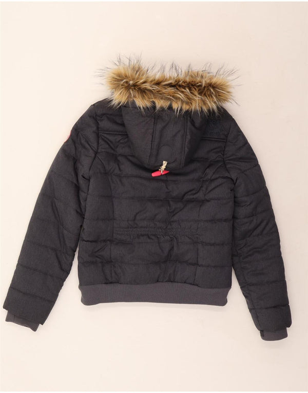 Jaqueta acolchoada com capuz feminina SUPERDRY UK 14 grande poliéster azul marinho