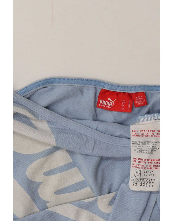 Top feminino Puma com um ombro gráfico UK 12 algodão azul médio