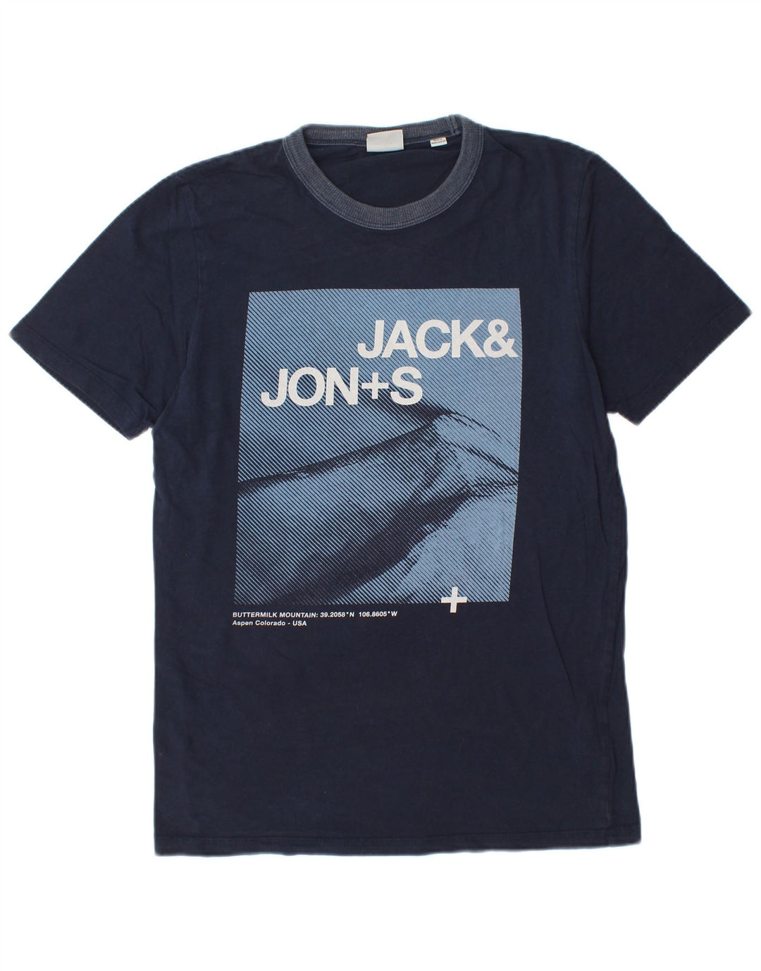 JACK & JONES Camiseta masculina gráfica Top médio algodão azul marinho