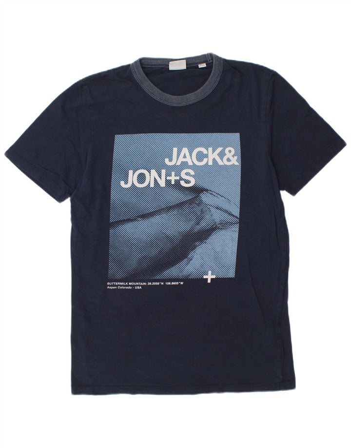 JACK & JONES Camiseta masculina gráfica Top médio algodão azul marinho