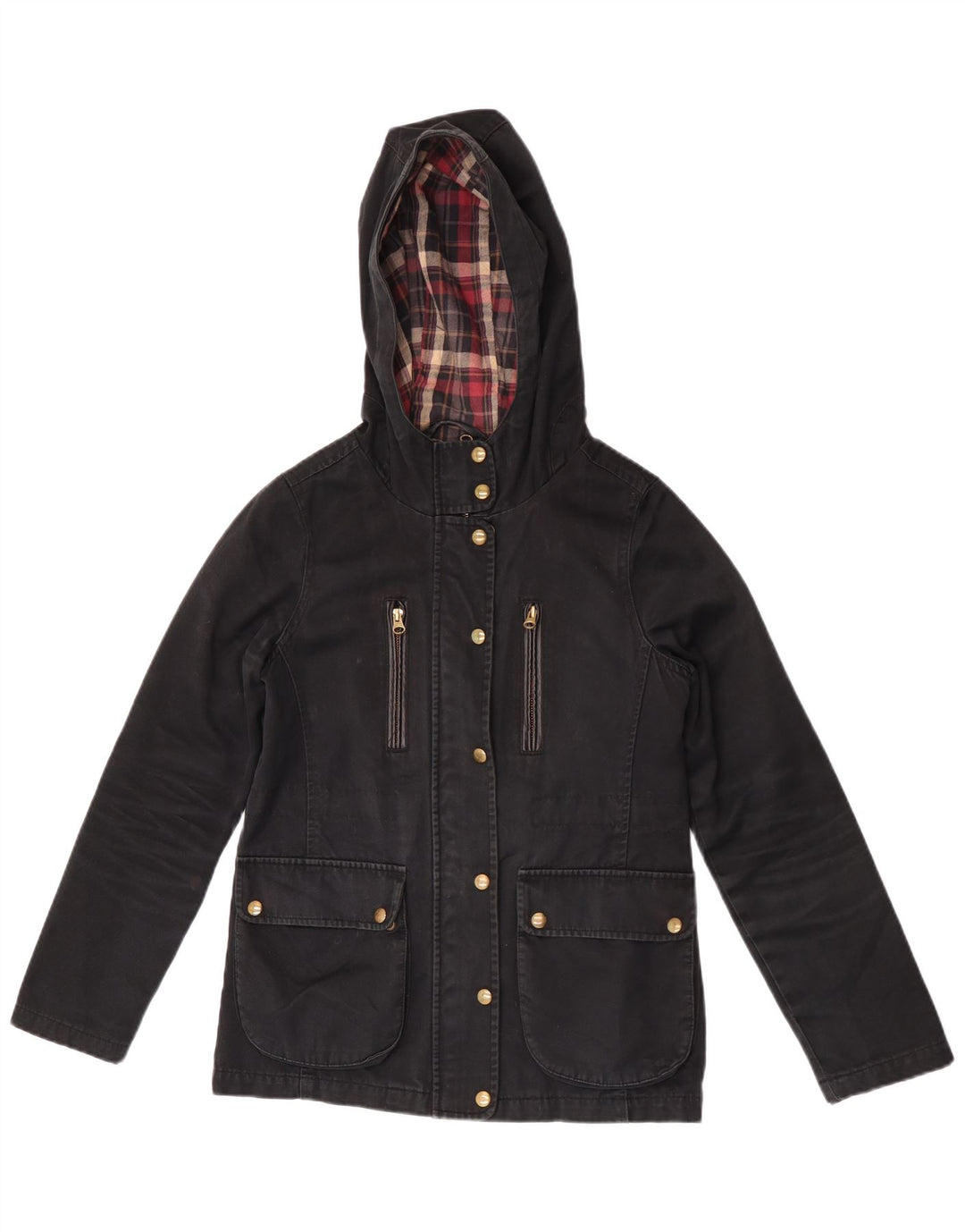 Jaqueta bomber feminina com capuz Topshop Reino Unido 8 algodão preto pequeno