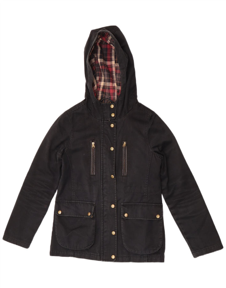 Jaqueta bomber feminina com capuz Topshop Reino Unido 8 algodão preto pequeno
