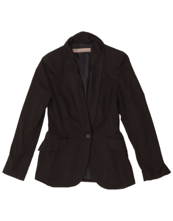 Jaqueta blazer feminina Zara com 1 botão Reino Unido 10 pequeno poliéster preto