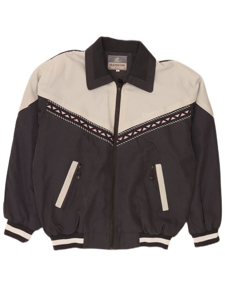 Jaqueta bomber masculina VINTAGE UK 40 grande poliéster colorblock preto