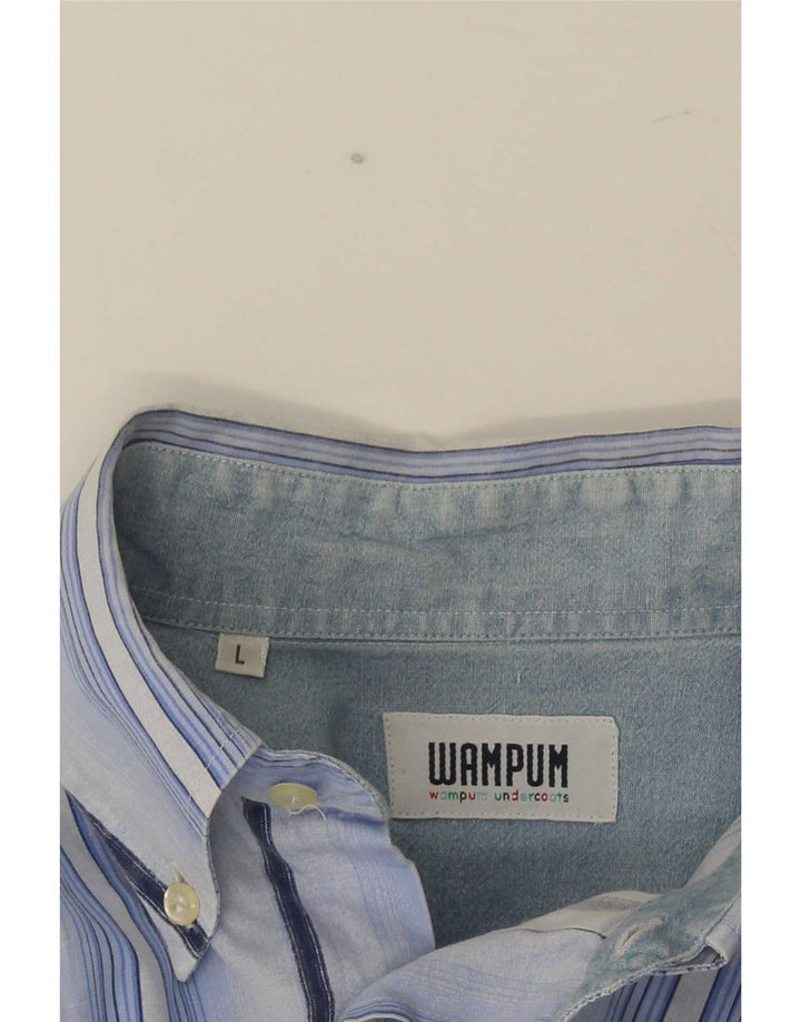 Camisa masculina Wampum grande algodão listrado azul