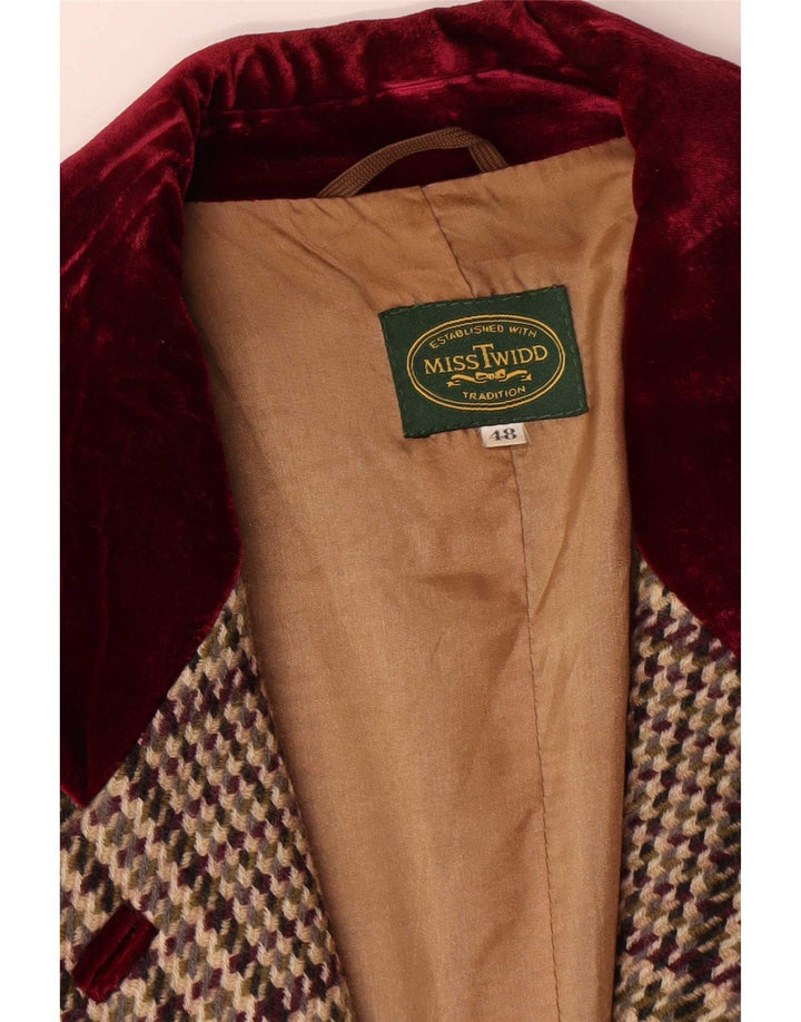 Jaqueta blazer feminina vintage com 3 botões IT 48 XL bege xadrez lã virgem