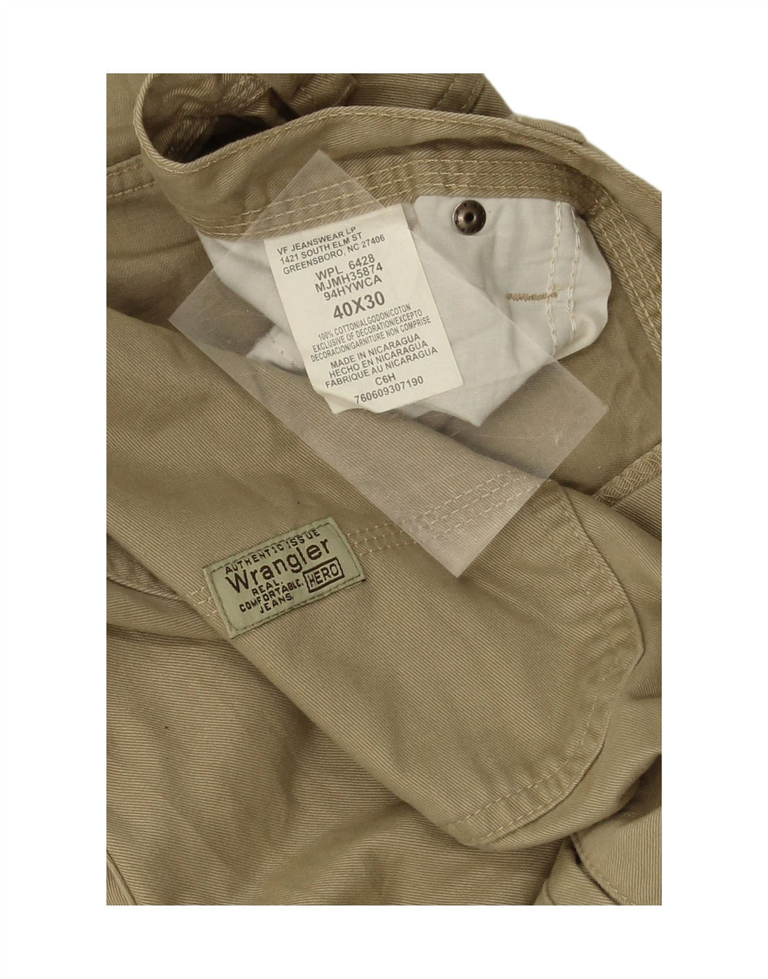 Calça cargo masculina reta WRANGLER W40 L30 algodão bege