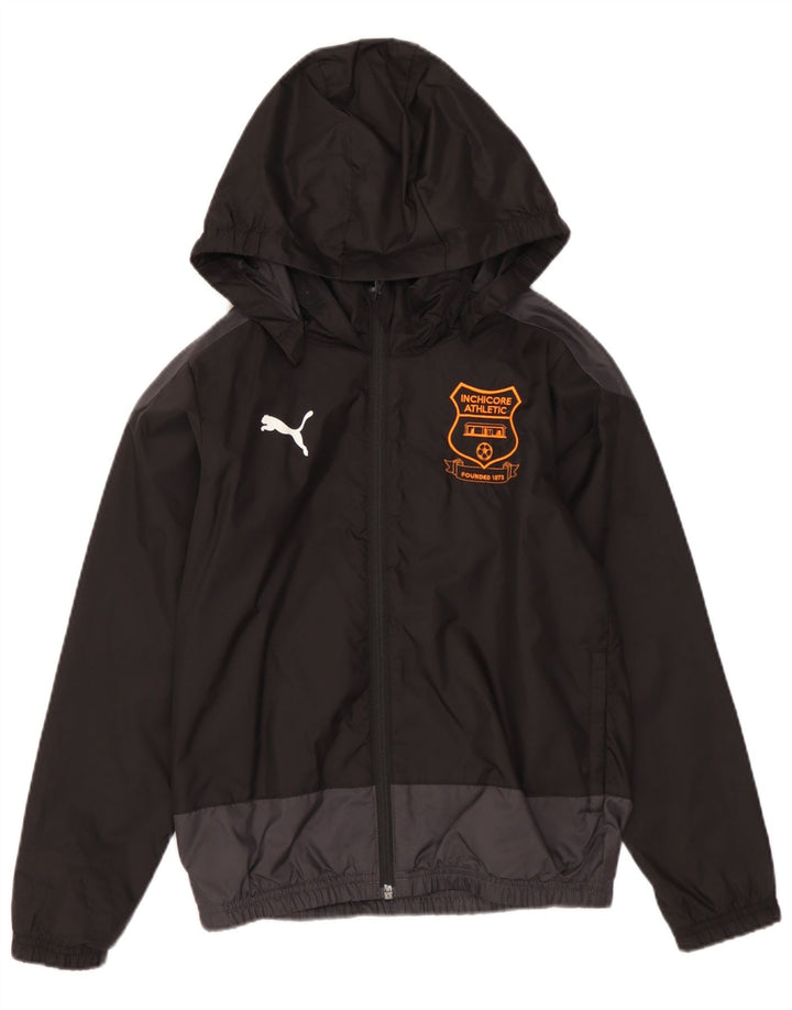 Jaqueta de chuva feminina PUMA com capuz gráfico 7-8 anos preto colorblock nylon