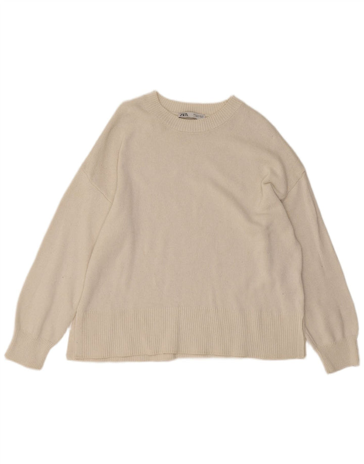 Zara Suéter feminino oversized com gola canoa Reino Unido 14 Médio Off White