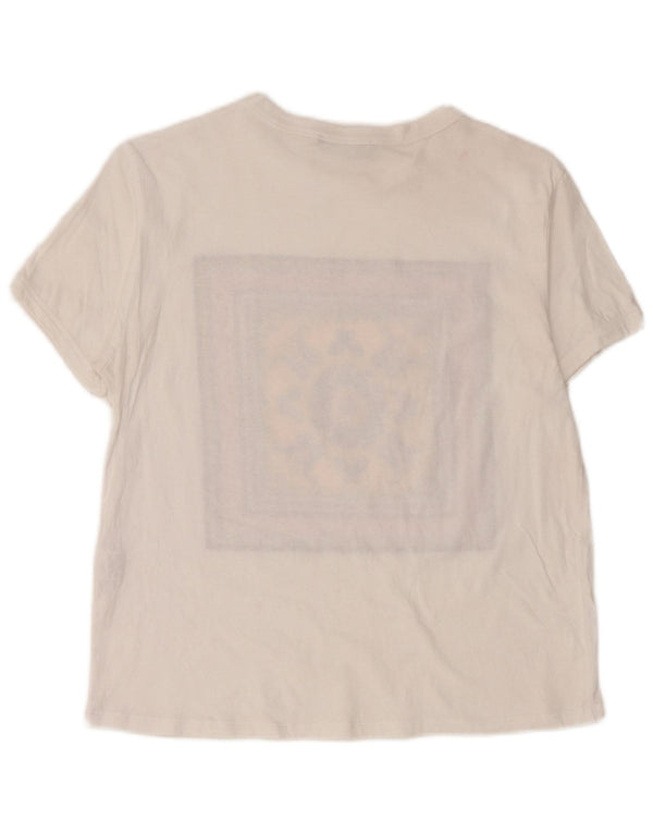 Camiseta feminina gráfica Zara Top UK 14 grande algodão paisley branco