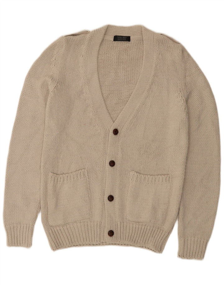 Zara Suéter Cardigan Masculino Grande Acrílico Bege