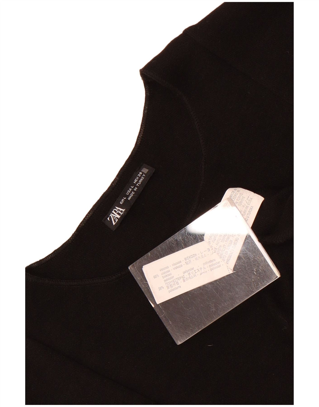 Vestido feminino Zara sem mangas evasê UK 14 grande viscose preta