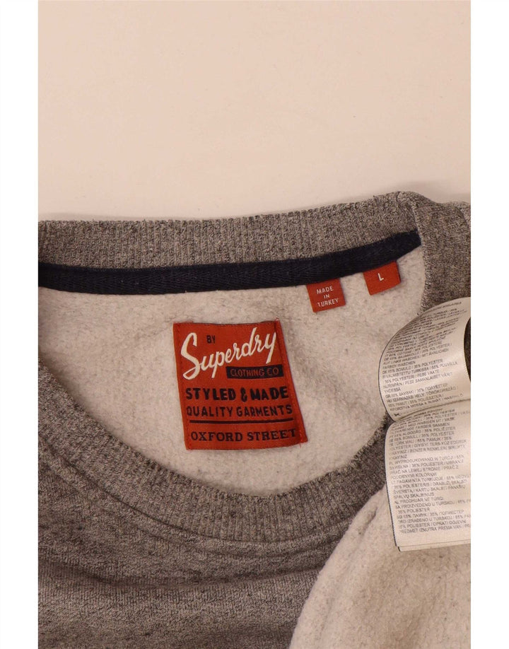 Superdry moletom gráfico masculino jumper grande algodão manchado cinza