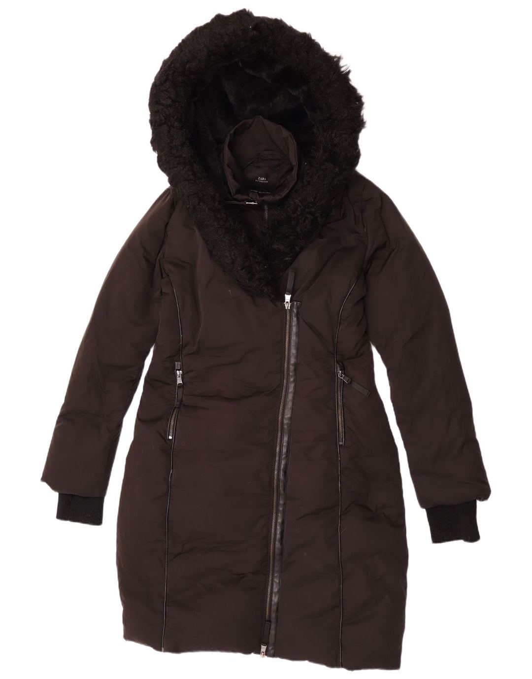 Casaco acolchoado com capuz feminino Zara UK 10 pequeno poliéster preto